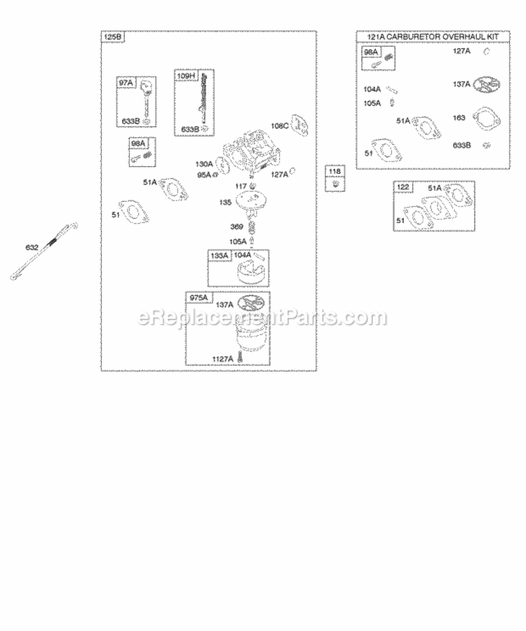 Carburetor Kit - Carburetor Overhaul Diagram and Parts List for 20X314-0110-E1  Briggs and Stratton Engine